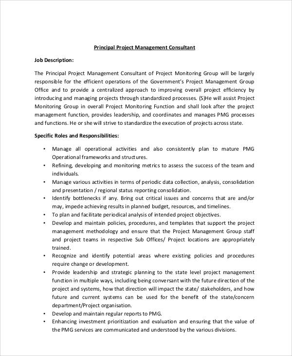 project management consultant job description format