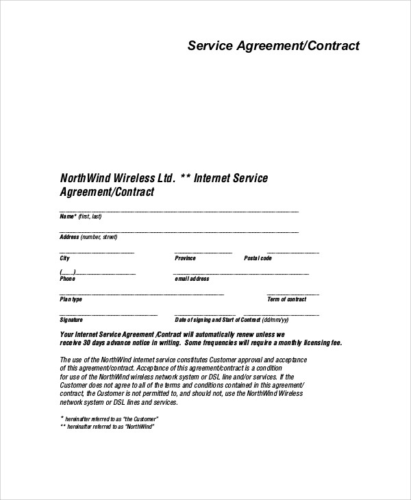 sample service agreement form