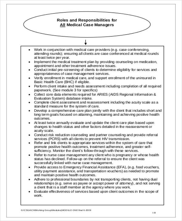 Case Management Assessment Templates   Sample Medical Case Management Job Description 