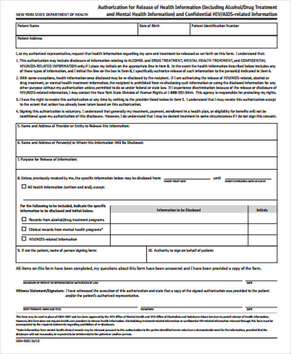 authorization for release of health information sample