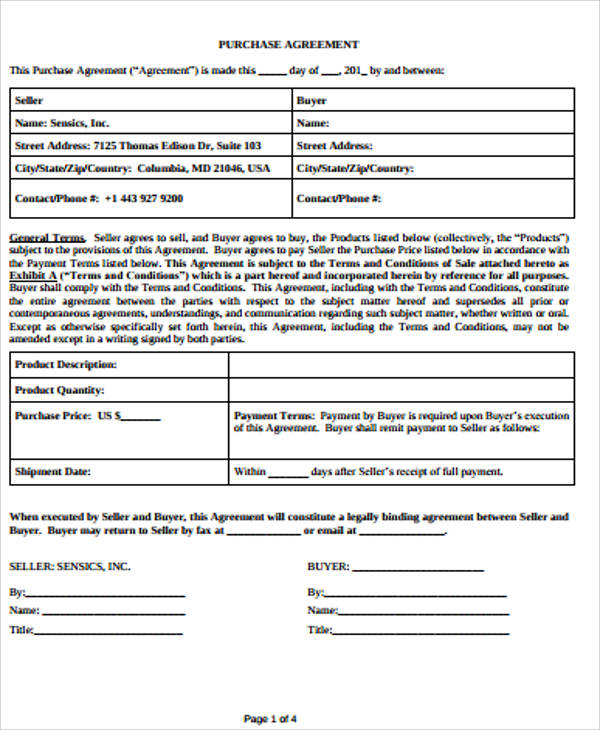 purchase agreement sample