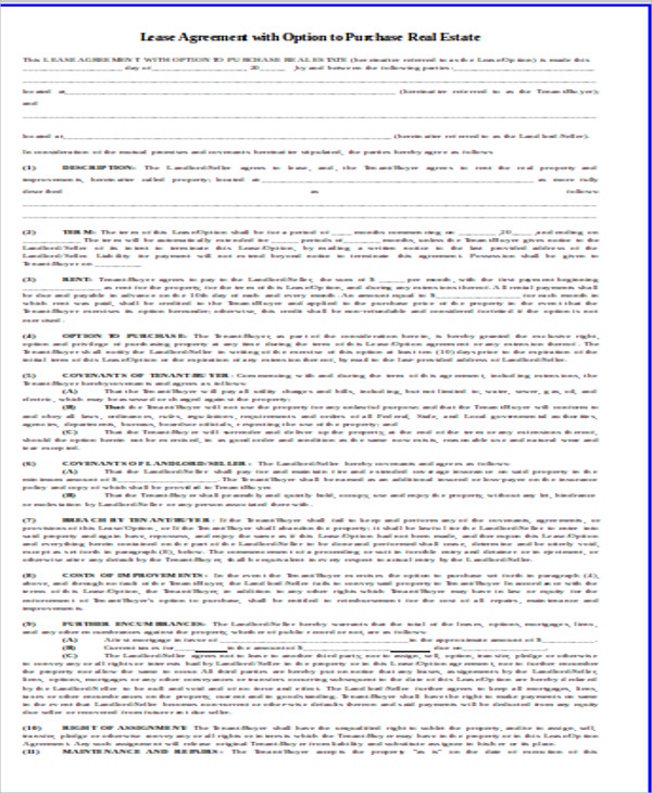 sample commercial real estate lease purchase agreement