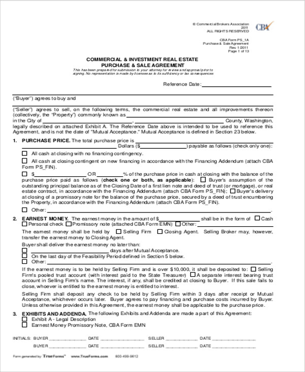 commercial real estate purchase agreement form pdf