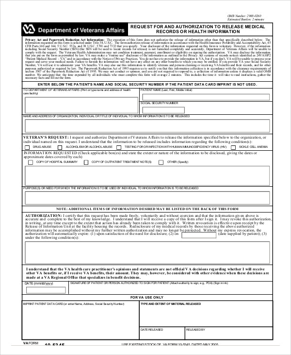 medical release of information form authorization