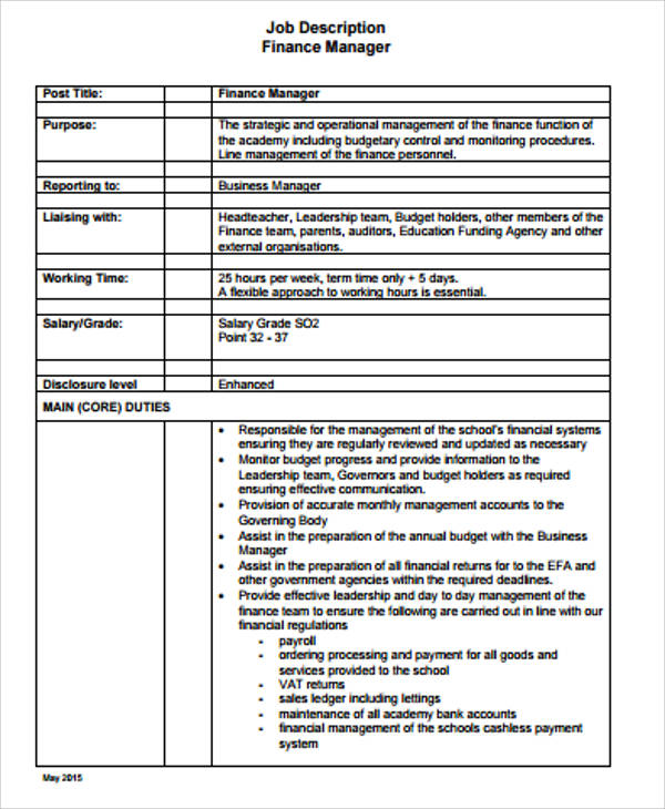 finance business manager job description
