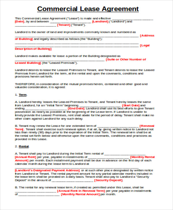 Free Commercial Lease Agreement Template Word Uk Printable Templates 8018