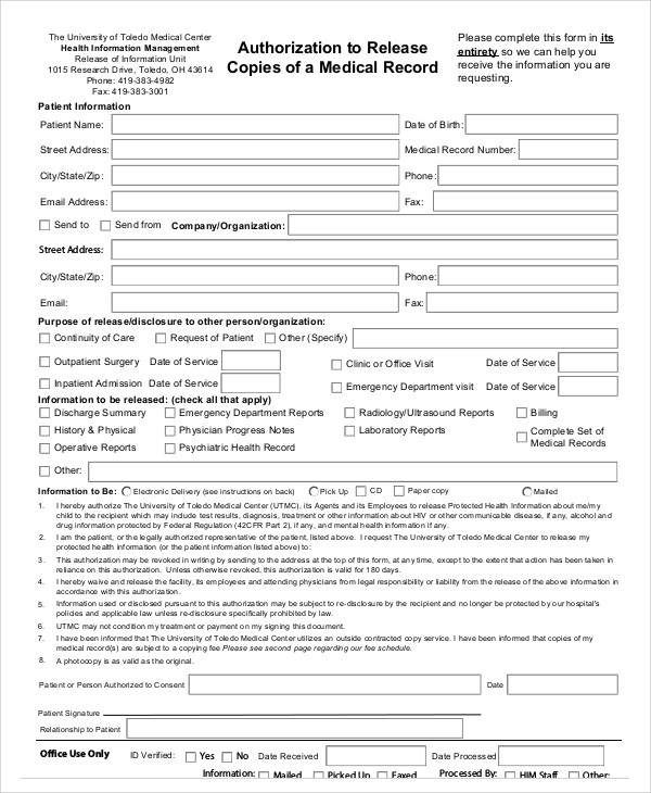 medical record release of information form