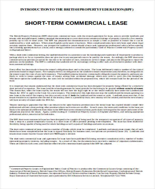 short term commercial lease agreement