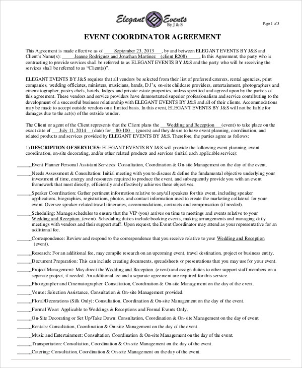 party planner contract template