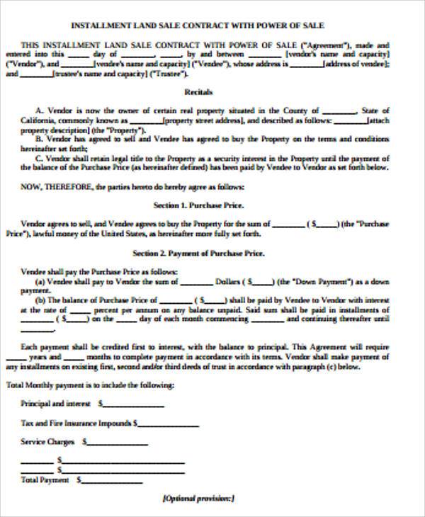 instalement land contract agreement pdf