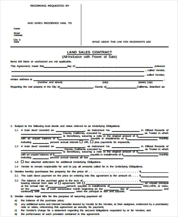 land sale contract agreement example