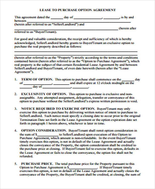 lease to purchase agreement contract