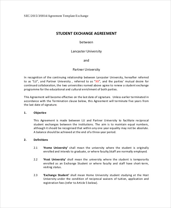 student exchange agreement contract