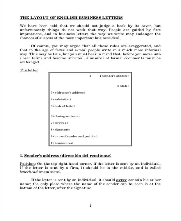 formal business letter layout example