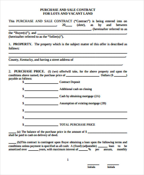 purchase and sale contract agreement example