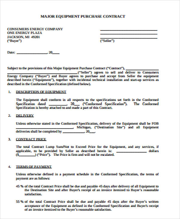 equipment purchase agreement contract