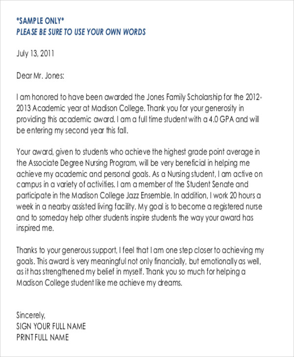 thank you letter for scholarship award in pdf