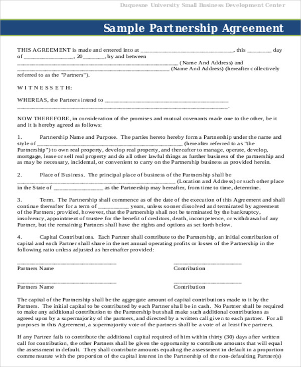 business partnership agreement contract
