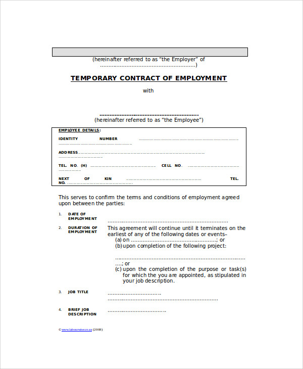 sample temporary contract employee agreement
