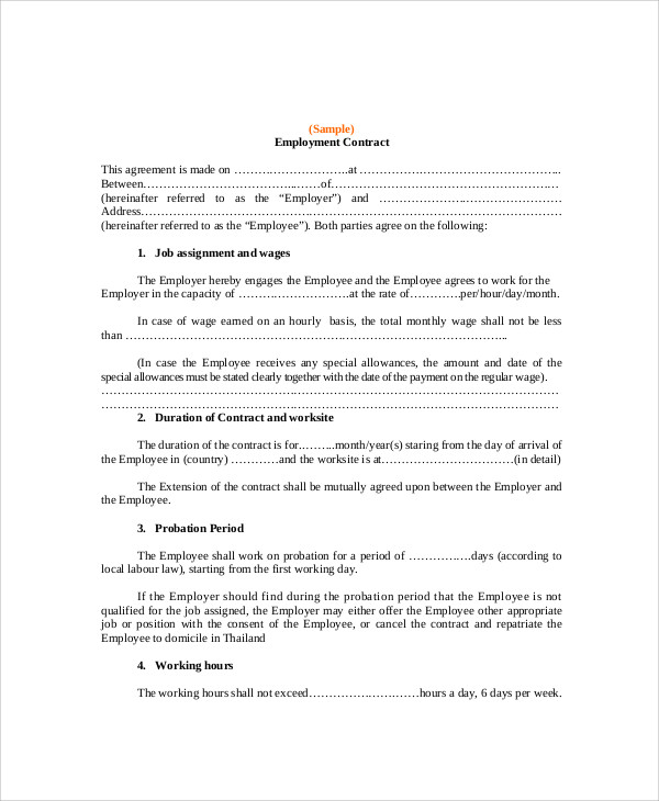 sample contract employee agreement