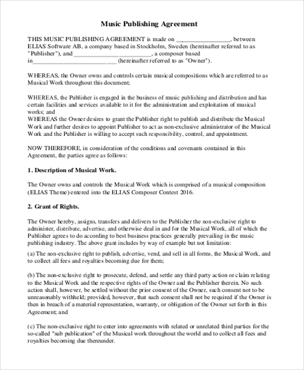 Music Publishing Administration Agreement Template