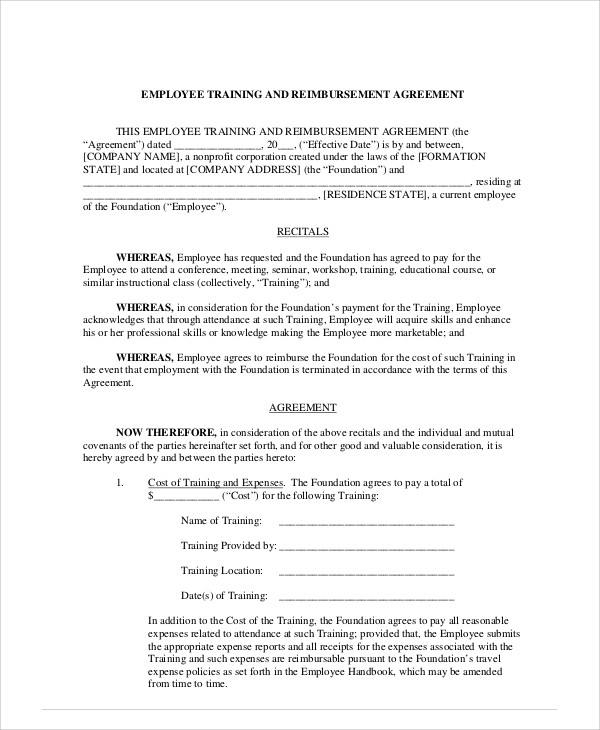 contract employee training agreement