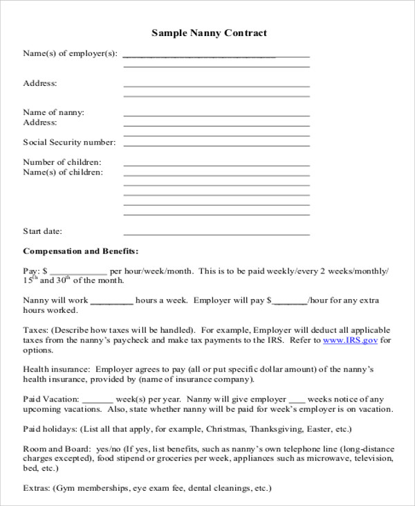 nanny service agreement contract