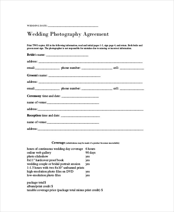 Photography Business Form Photography Client Contract Template Client