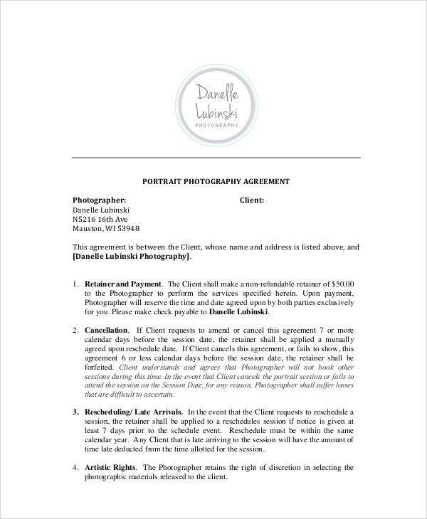 portrait photography agreement contract