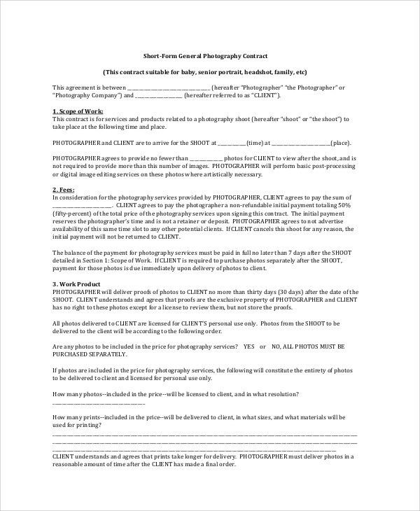general photography agreement contract