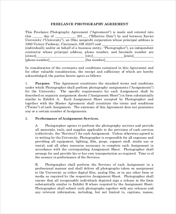 freelance photography agreement contract