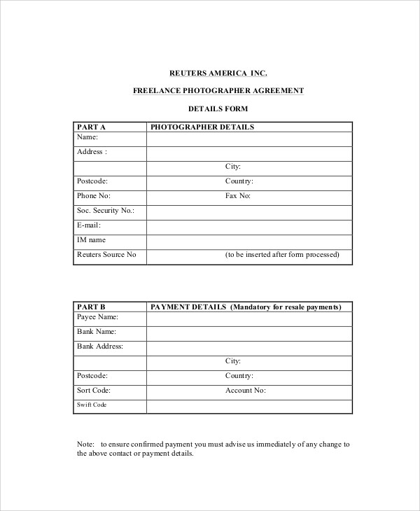 Freelance photography photography contract template