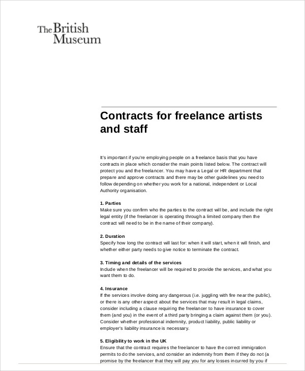 freelance artist contract agreement example