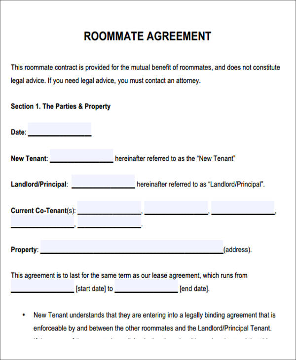 roommate rental agreement template