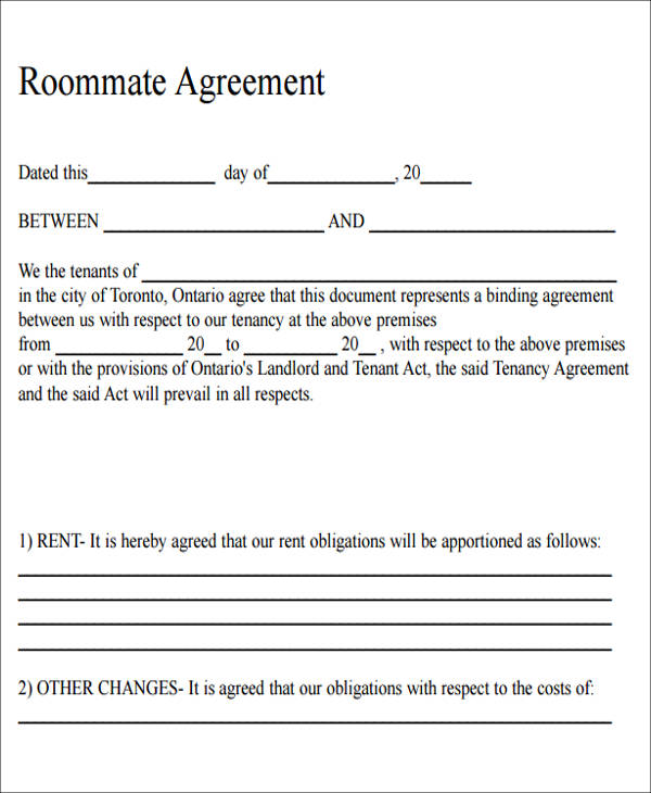 free 7 sample roommate rental agreement forms in pdf ms word google docs pages