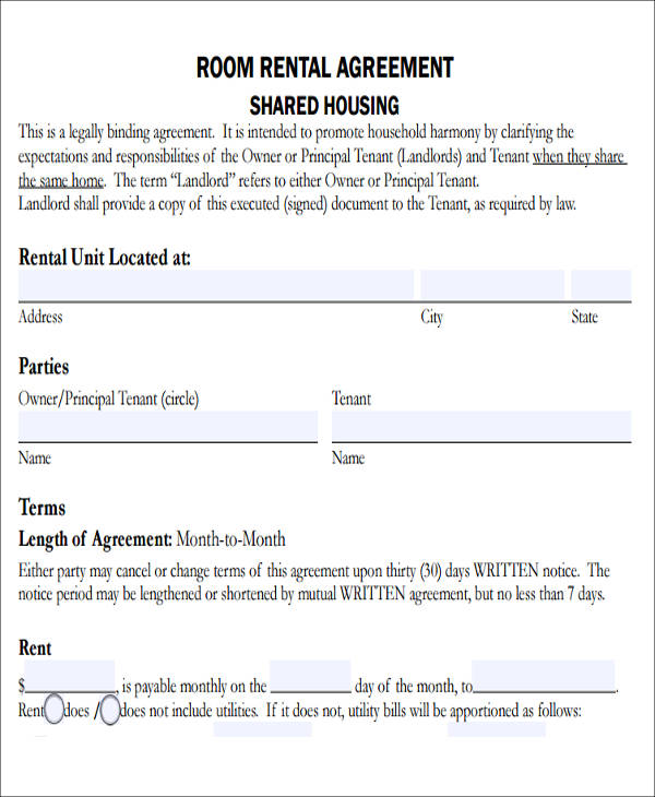 basic roommate rental agreement sample