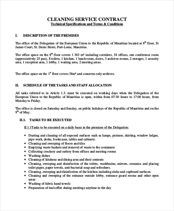 cleaning contract agreement form pdf