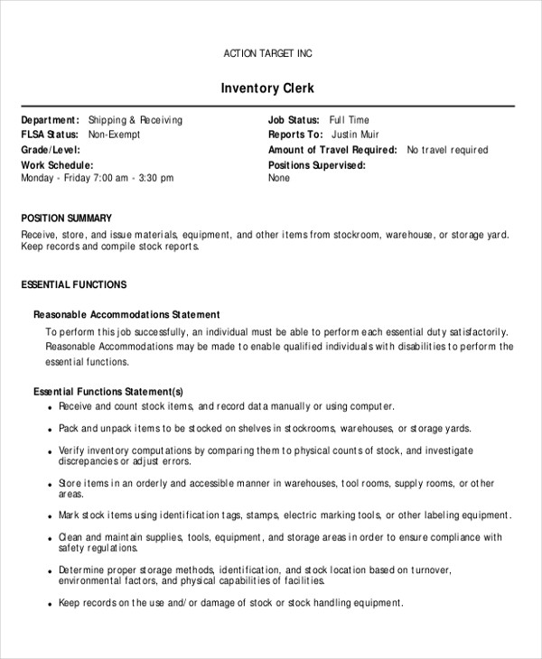 stock inventory clerk job description 