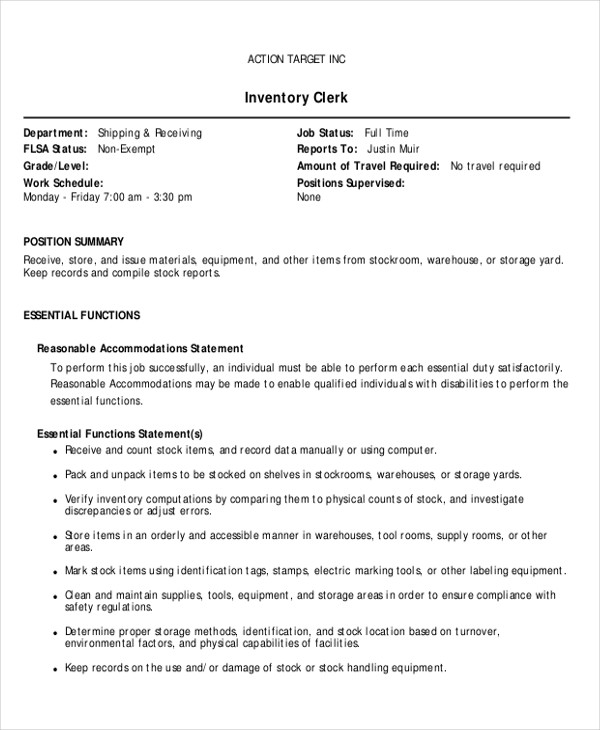 FREE 8 Stock Clerk Job Description Samples In MS Word PDF   Stock Inventory Clerk Job Description  