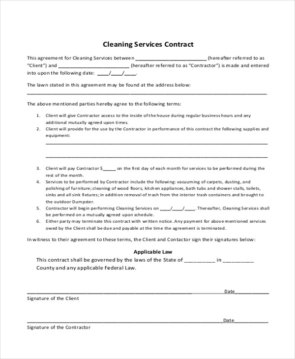 FREE 13 Sample Cleaning Contract Agreement Templates In PDF MS Word 