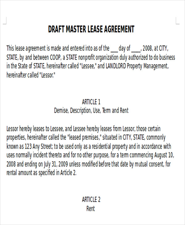 FREE 8+ Master Lease Agreement Samples in PDF MS Word Google Docs