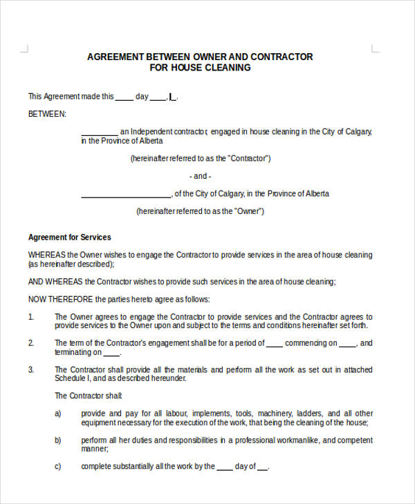 house cleaning contract agreement