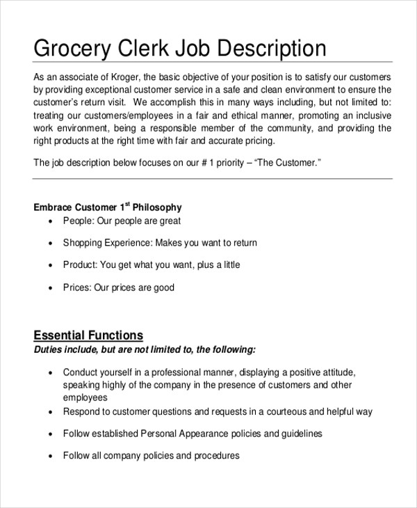 grocery stock clerk job description 