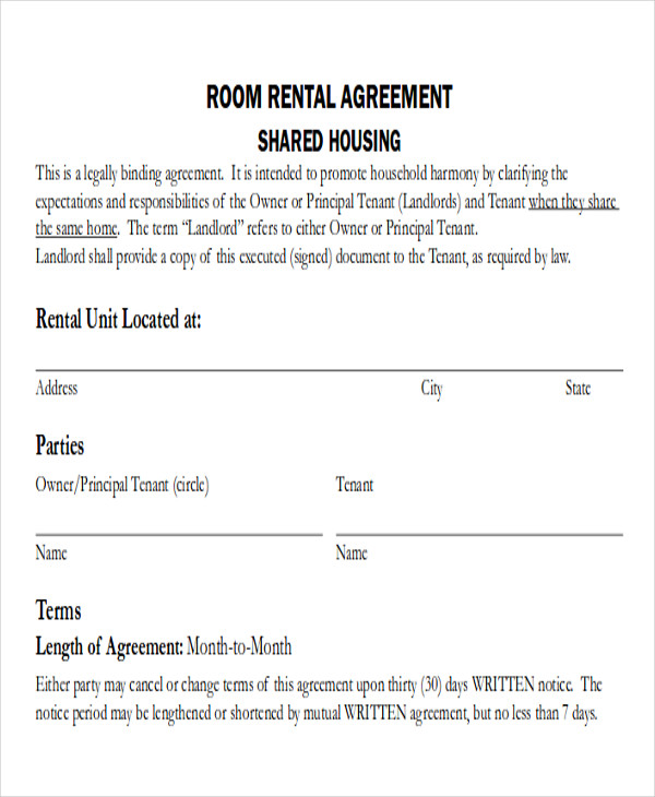 Printable Room Rental Agreement Web The End Of The Lease Term Or When