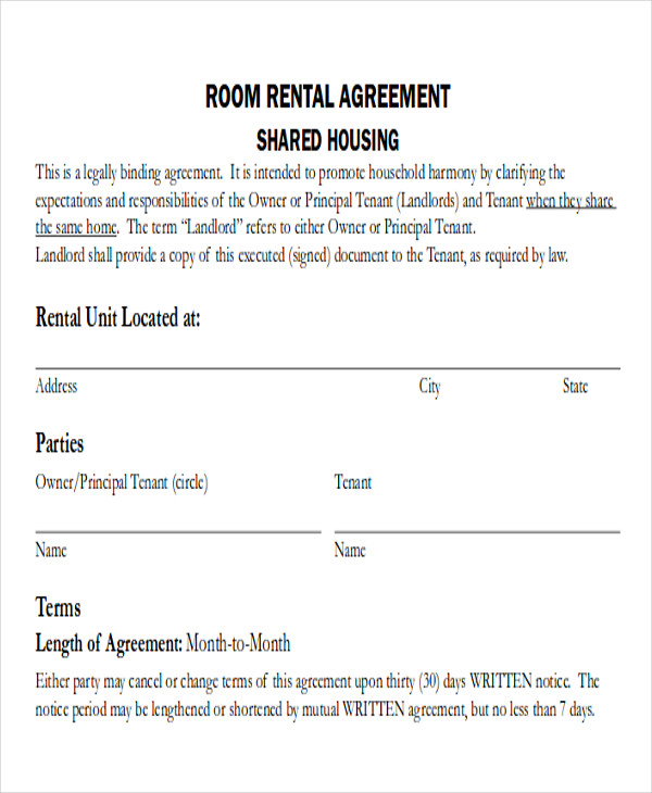 FREE 7 Room Rental Agreement Form Samples In MS Word PDF
