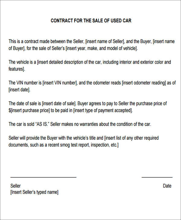 sample used car sale contract