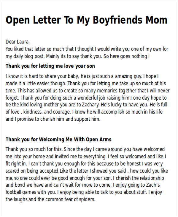 thank you letter to my boyfriends mother