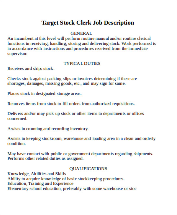 Hr Clerk Job Description Sample Master of Template Document