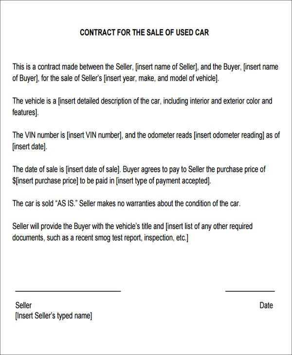 sample car sale contract pdf