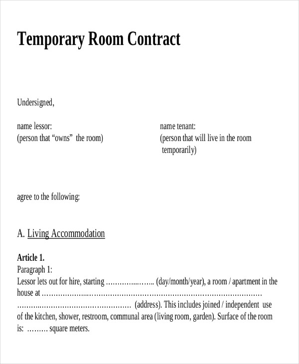 room rental contract agreement form example